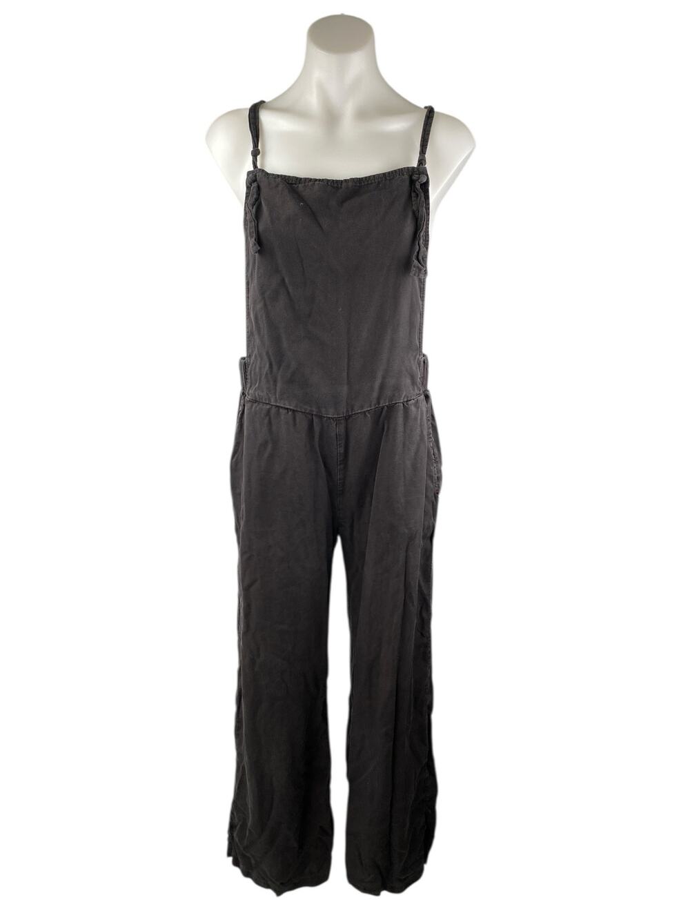 Sol Angeles Women's Gray Sleeveless Wide Leg Denim Overalls Romper Jumpsuit Sz S